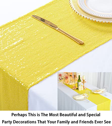 Yellow Sequin Table Runner 12x72 Inch - 2 Pack for Parties