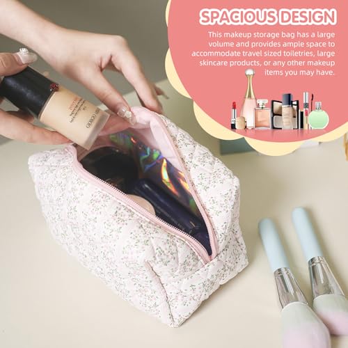 Floral Quilted Makeup Bag - Blossom Blush Pink Travel Cosmetic Pouch