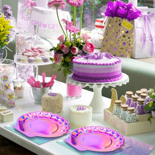 Gersoniel 40 Pcs Mermaid Party Plates & Napkins Set - Purple Seashell Design