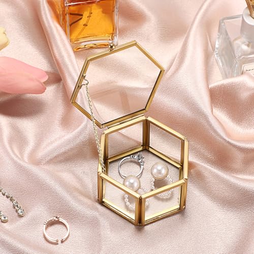 BTSKY Golden Glass Paper Clip Holder - Elegant Hexagon Desk Organizer