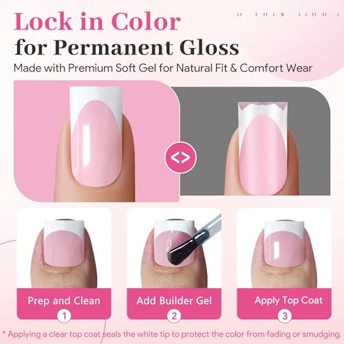 60Pcs Light Pink French Tip Press On Nails & Toenails Set