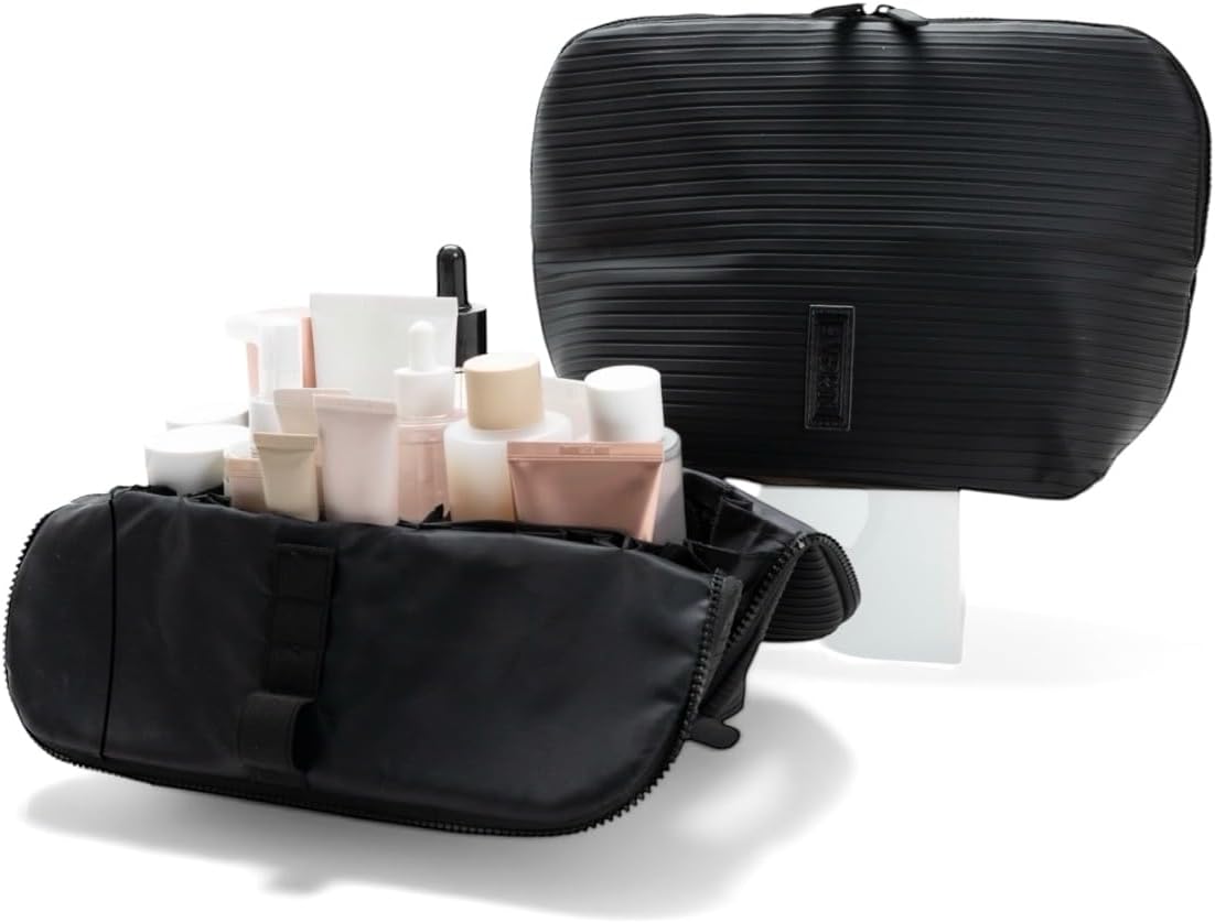 Vertical Waterproof Makeup & Toiletry Bag - 23-Pocket Organizer for Skincare & Essentials | Large Leopard Design
