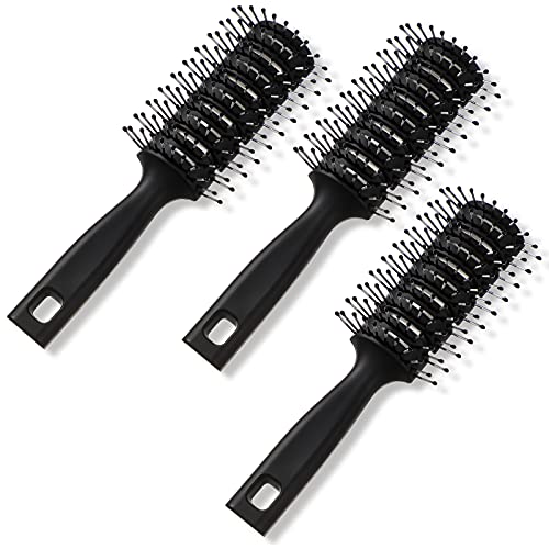 Patelai 3-Piece Vented Hair Brush Set - Anti-Static Detangling, Matte Black
