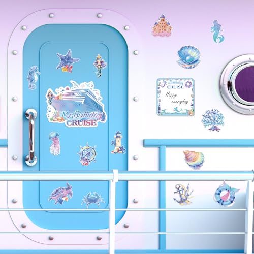 Mermaid Birthday Cruise Door Magnets Set - 18 Ocean-Themed Decor
