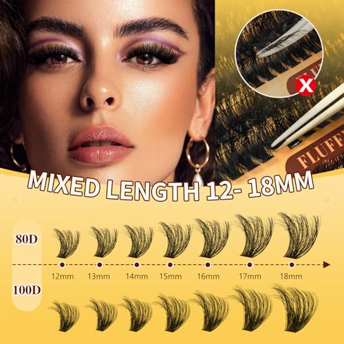 QUEWEL Lash Clusters Kit - 320Pcs 80D+100D 3D Eyelash Extensions