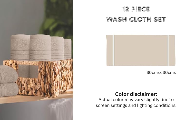 BOUTIQUO Multicolor Set of 12 Ultra Soft Cotton Washcloths 12x12 Inches - Face & Body Towels