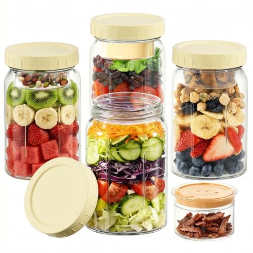 32oz Glass Salad Jars with Leakproof Dressing Container - 4 Pack