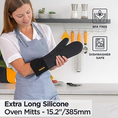 Deiss Heat-Resistant Silicone Oven Mitts Set with Cotton Lining