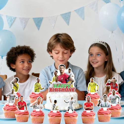 25 Pcs Soccer Ronaldo Cake and Cupcake Toppers Set