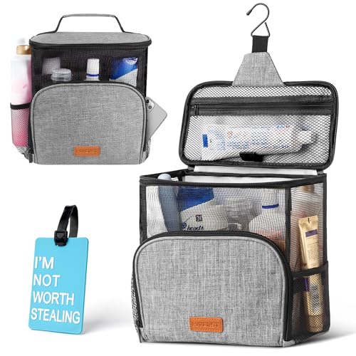 Hiverst Hanging Shower Caddy Tote, Quick-Dry Mesh Toiletry Bag for Travel