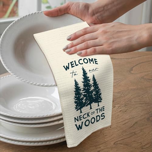 Rustic Forest Welcome Kitchen Towels - Soft Polyester Hand Towels for Cabin & Lodge Decor, 16"x24"