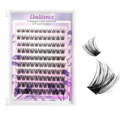 Ebullience A-Natural Lash Clusters 8-18mm D-Curl Volume Eyelash Extensions - 110 Clusters, Soft Thin Band, DIY Natural Look