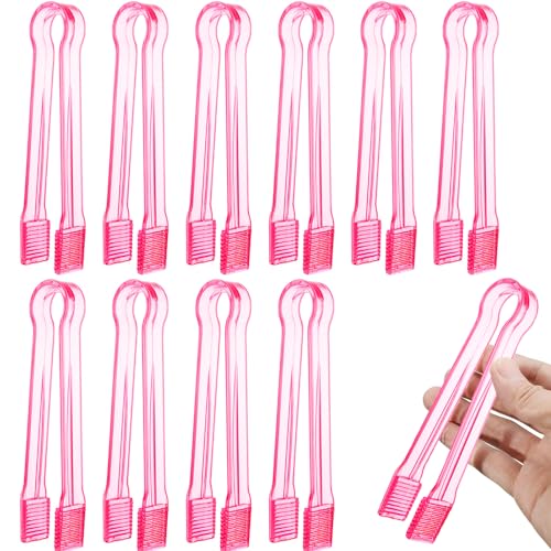 10 Pack Pink Plastic Serving Tongs - 6 Inch Mini Tongs for Appetizers & Buffets