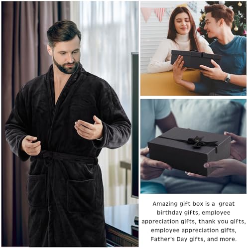 Nuogo 15 Pcs Birthday Gifts for Men Beard Care Set for Him Dad Birthday Gifts Basket Ideas Kit for Men Tumbler Bath Robe for Father's Day Dad Husband Boyfriend Box (Unhooded,Black)