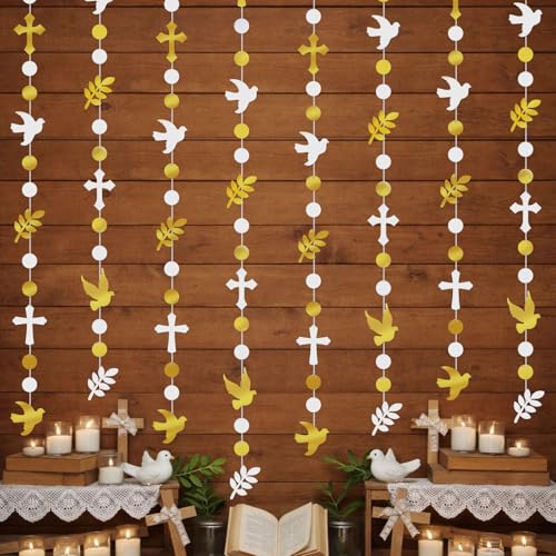 Baptism Garland Decorations - 8 Pcs Dove & Cross Hanging Banners