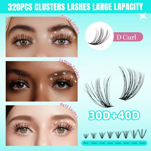 AMZGIRL Fluffy Lash Clusters A-3040D, D Curl Individual Eyelash Extensions