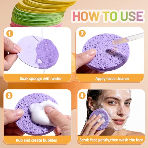 100 Count Gentle Exfoliating Facial Sponges - Reusable Cotton Pads for Cleansing & Makeup Removal