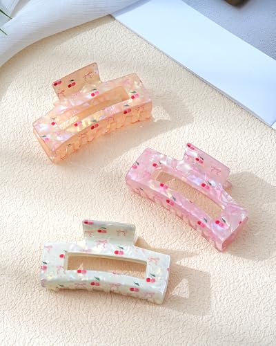 Mesovor Bow Cherry Print Hair Claw Clips - 3 Pack, 3.54"