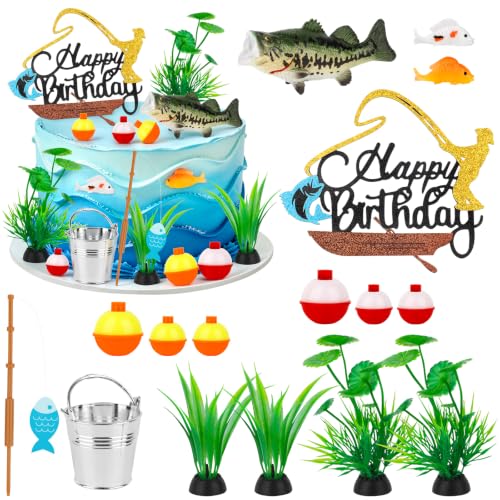 Fishing Cake Topper Set - 16PCS Gone Fishing Birthday Decorations