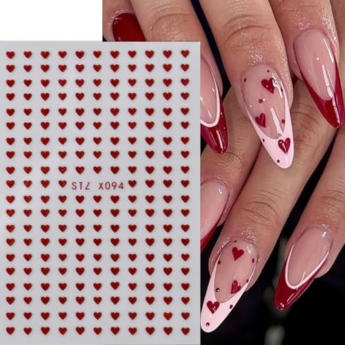 TANYOOTO Valentine's Day Heart Nail Stickers - 6 Sheets, Pink Red Burgundy, Valentine's Style-05