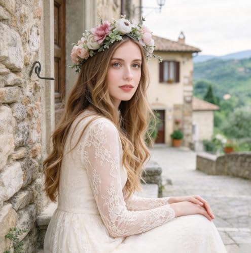 Vivivalue Bridal Flower Crown Garland Headband - Floral Halo (Variation J)