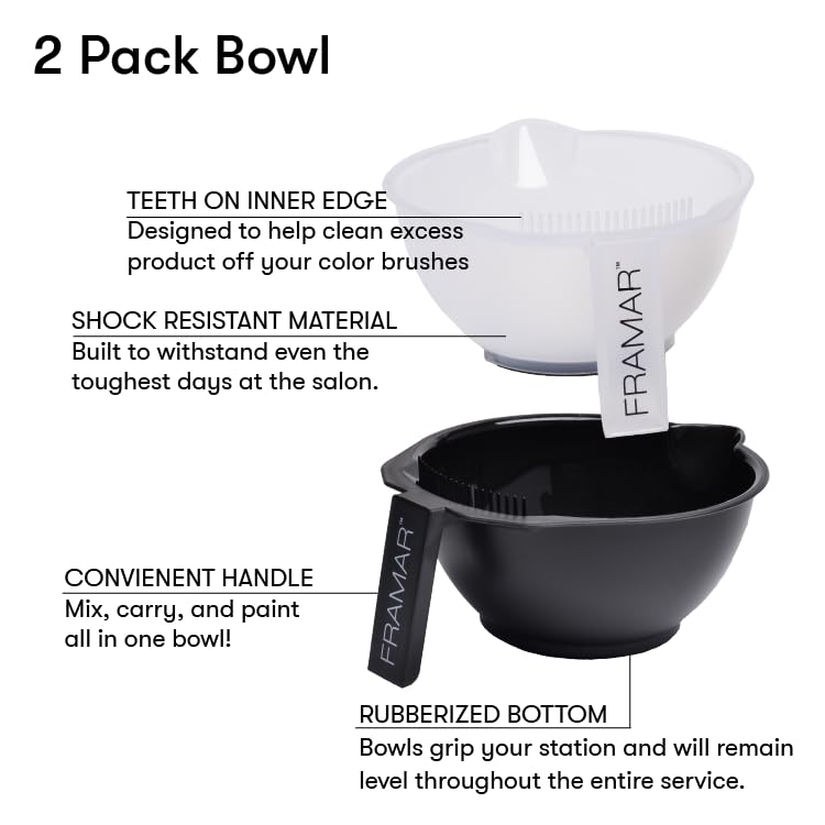 Color Bowl Set for Hairstylists | Non-Slip Hair Dye Bowls with Brush Cleaner | Easy to Clean, 2 Pack