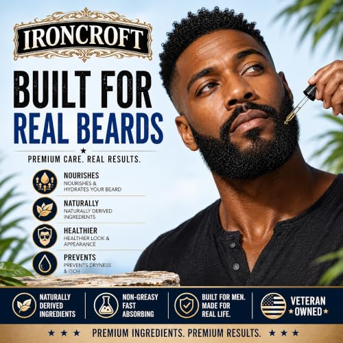 IRONCROFT Backroom Bourbon Beard Oil for Men - Non-Greasy Conditioner with Jojoba & Argan Oil