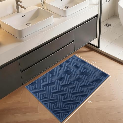 Navy Blue Non-Slip Bath Rug 17"x24" - Quick Dry & Absorbent