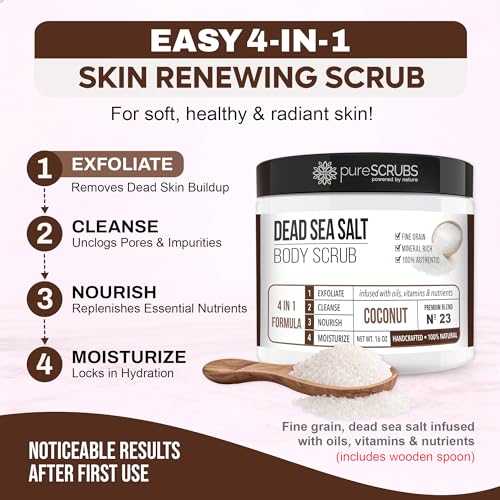 OGX Hydration + Sea Kelp & Hyaluronic Acid Sulfate-Free Lightly Moisturizing Body Scrub with Black Rice, Gentle Exfoliating Daily Body Wash to Soften & Smooth Skin, 19.5 Fl Oz