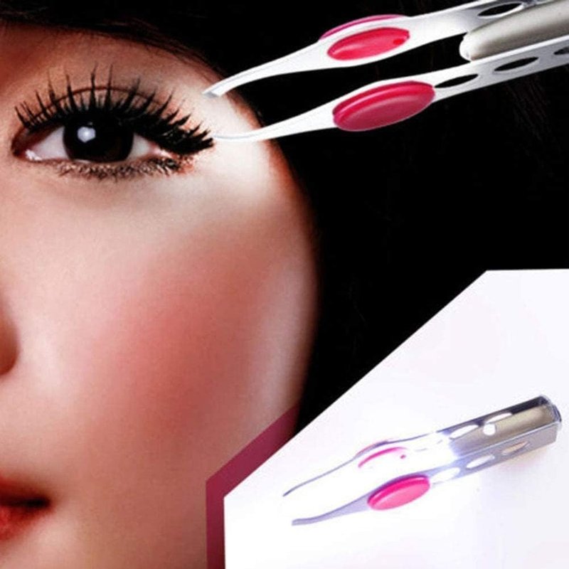Silver Tweezer With LED Light For Hair Removal Makeup Tool Eyebrow Eyelash Tweezers, Lash Trimmer, Round Trimmer, Brow Tools, Hair Tweezers, Ingrown For Tweezer, Tweeze, Women's