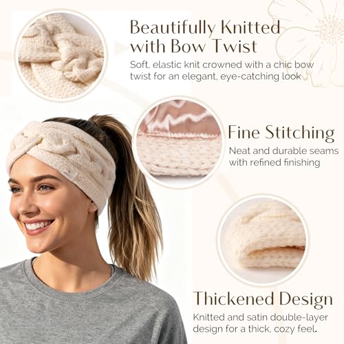 YANIBEST Black Soft Stretch Knot Headband with Satin Lining