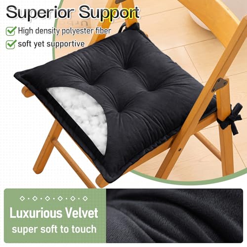 Square Seat Cushion Set of 2 for Dining Chairs - 17.7x17.7 Inch, Black