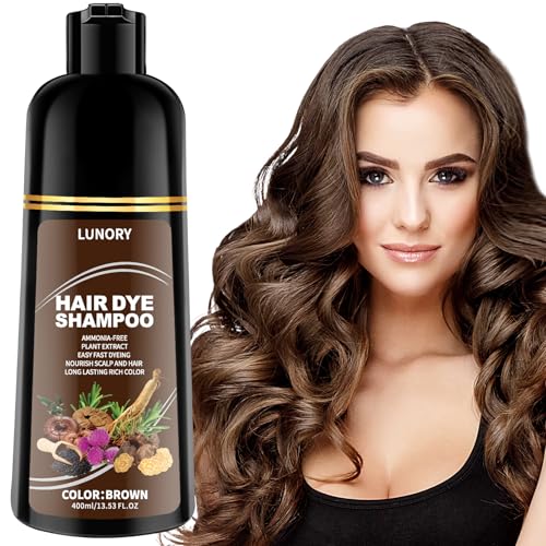 Lunory Brown Hair Dye Shampoo for 100% Gray Coverage - Ammonia-Free