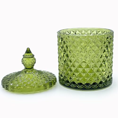 10 oz Olive Green Glass Candy Dish with Lid - Decorative Storage Jar