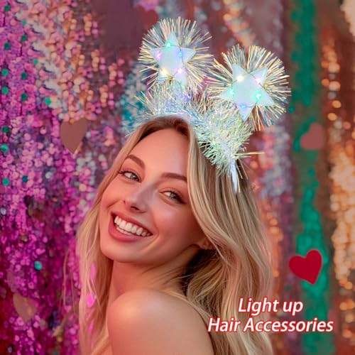 Coridy A-White/Colorful Light Up Christmas Headbands with Sparkling Stars, 1 Pack