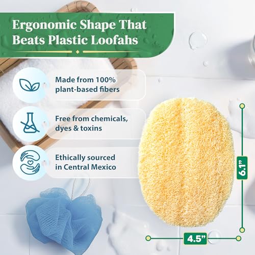 Natural Loofah Exfoliating Body Scrubber | 8 Pack Biodegradable Loufa Spa Sponge