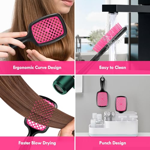 Aussumy 4 Pack Vented Detangling Hair Brush Set for Wet & Dry Hair - Black, Pink, Green, Magenta