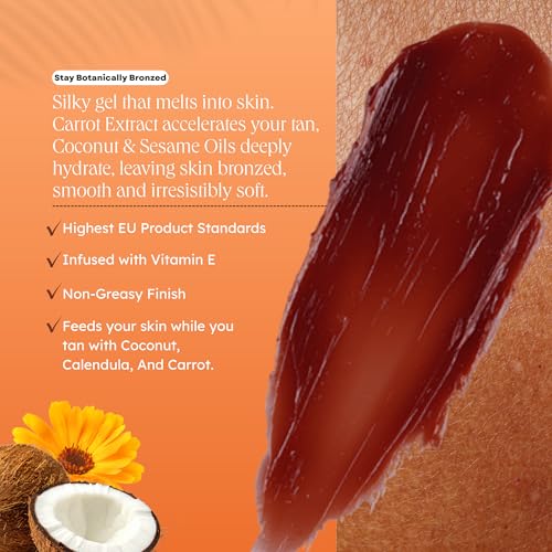 Carroten Intensive Tanning Gel | Browning Tan Accelerator | Non-Greasy, Water-Resistant with Carrot and Coconut Oil | Vitamin A & E For Moisture & Hydration | Made in Greece | 5 oz + Spatula