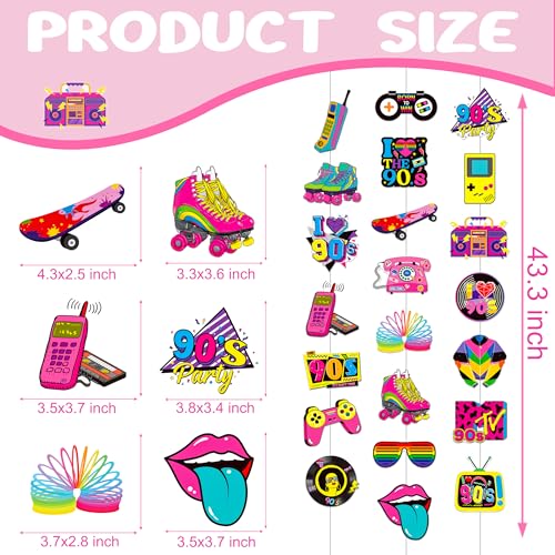 90s Party Hanging Decorations - 8 Retro Garlands for Themed Events