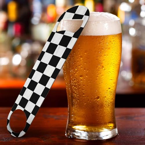 Stainless Steel Checkered Bottle Opener Keychain for Home & Bar