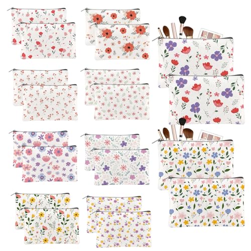 20PCS Small Floral Makeup Bags - Canvas Travel Pouches for Women
