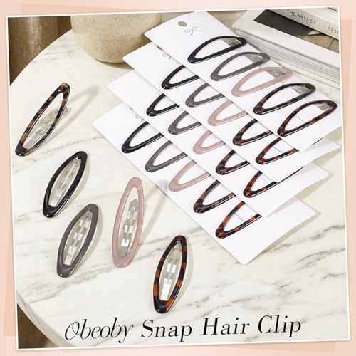 Obeoby Tortoiseshell Oval Hair Clips Set - 30 Stylish Snap Barrettes for Women & Girls