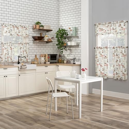No. 918 Brew Coffee Shop Semi-Sheer Kitchen Curtain Set, 54" x 36" - White