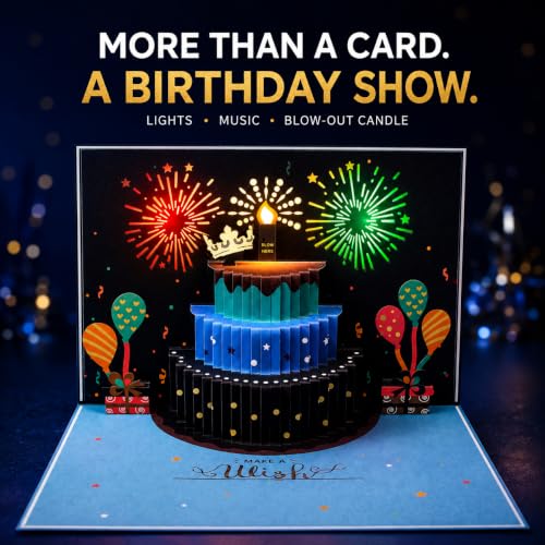 3D Pop Up Happy Birthday Card with LED Fireworks & Melody