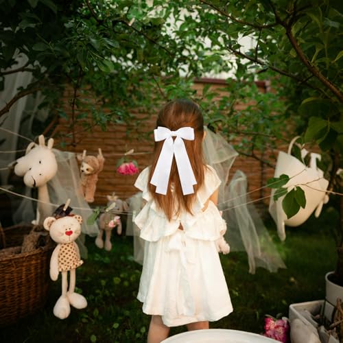 GiLi 3PCS Colorful Hair Bows for Women Girls - White Blue Pink Ribbon Clips