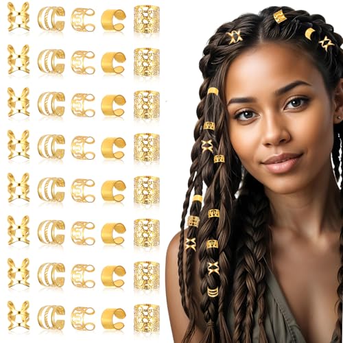 40pcs Adjustable Gold Hair Cuffs for Braids - Hair Jewelry Accessories