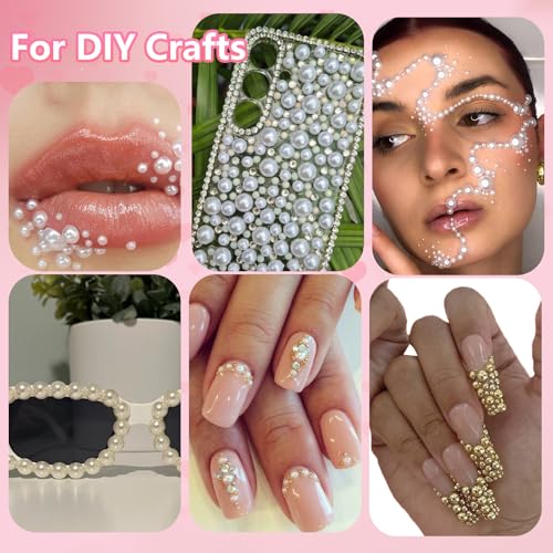 Set-8 Gold Silver Brown White Flatback Pearls for Nail Art & Crafting 4 Sizes