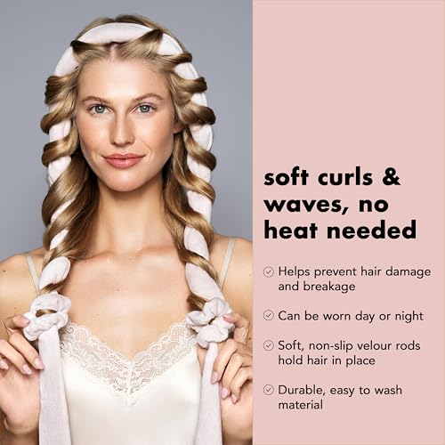 Heatless Curling Rod with Soft Ribbon & Velour Wrap for Overnight Curls - 69"