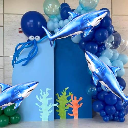 3Pcs Shark Foil Balloons - 36 Inch Ocean Theme Party Decor