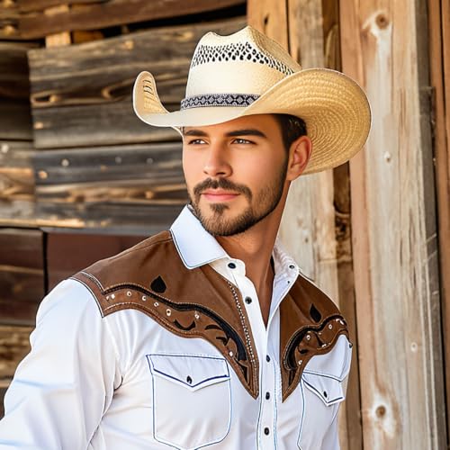 DOCILA Cowboy Hat Bands for Men & Women - B-KhakiBlackBlue